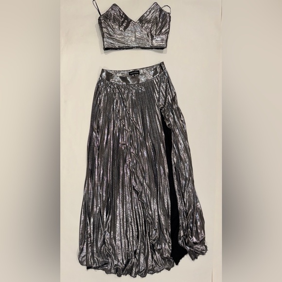 Retrofete Metallic Silver A-Line Skirt